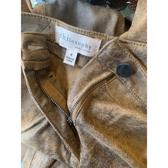 PHILOSOPHY Women's Faux Suede Pants Size 6 Straight Leg Mid-Rise Marble Brown - Picture 8 of 9